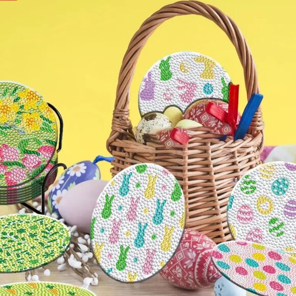 New 8 Piece Easter Diamond Painting Coaster Kit - Picture 5 of 6